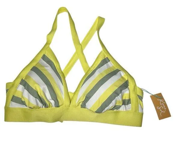 Kona Sol Women's Yellow White Green Stripe Plus Size 1X (16W-18W) Bikini Top NEW - Image 1