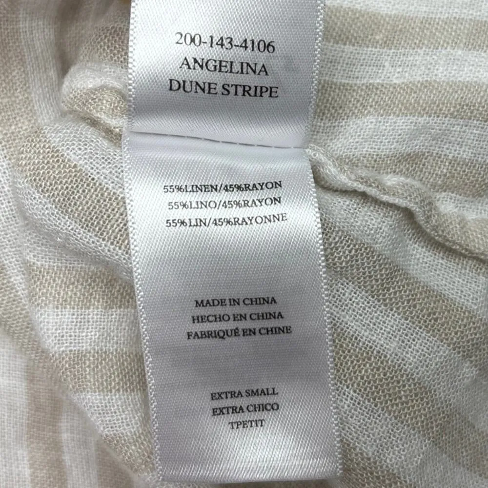 Rails White Beige Angelina Dune Stripe Linen Smocked Button Tiered Dress Size XS - Image 9