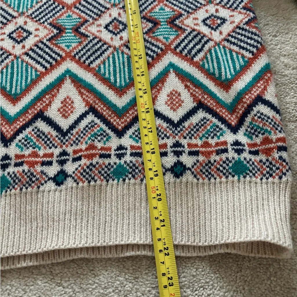 En Creme Aztec Print Multicolor Geometric Sweater Blue Size L - Image 9