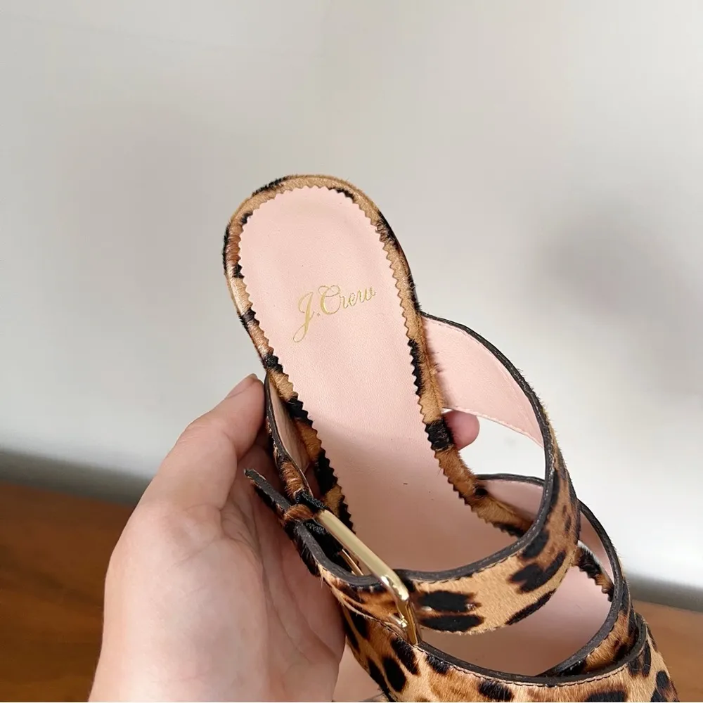 J Crew • Penny Slide Sandals in Leopard Calf Hair mules block heel - Image 4