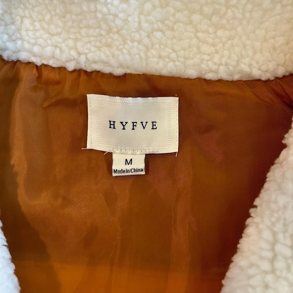 HYFVE  Women’s M Cropped Mixed Media Jacket Sherpa Corduroy Brown Cream Fall - Image 7