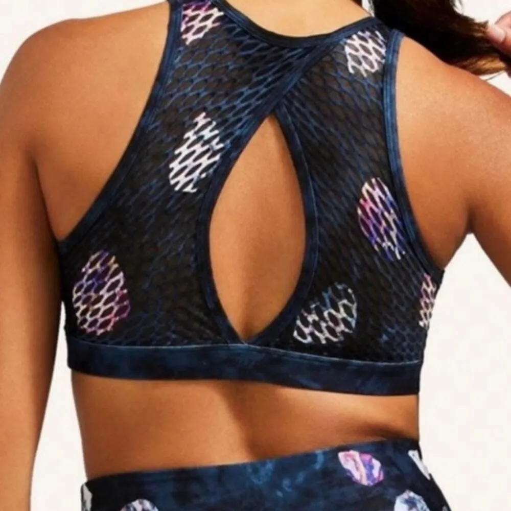 Peloton WITH Asteroid High Neck Bra Back Cut Out Navy Mesh Detail Logo Small - Image 2