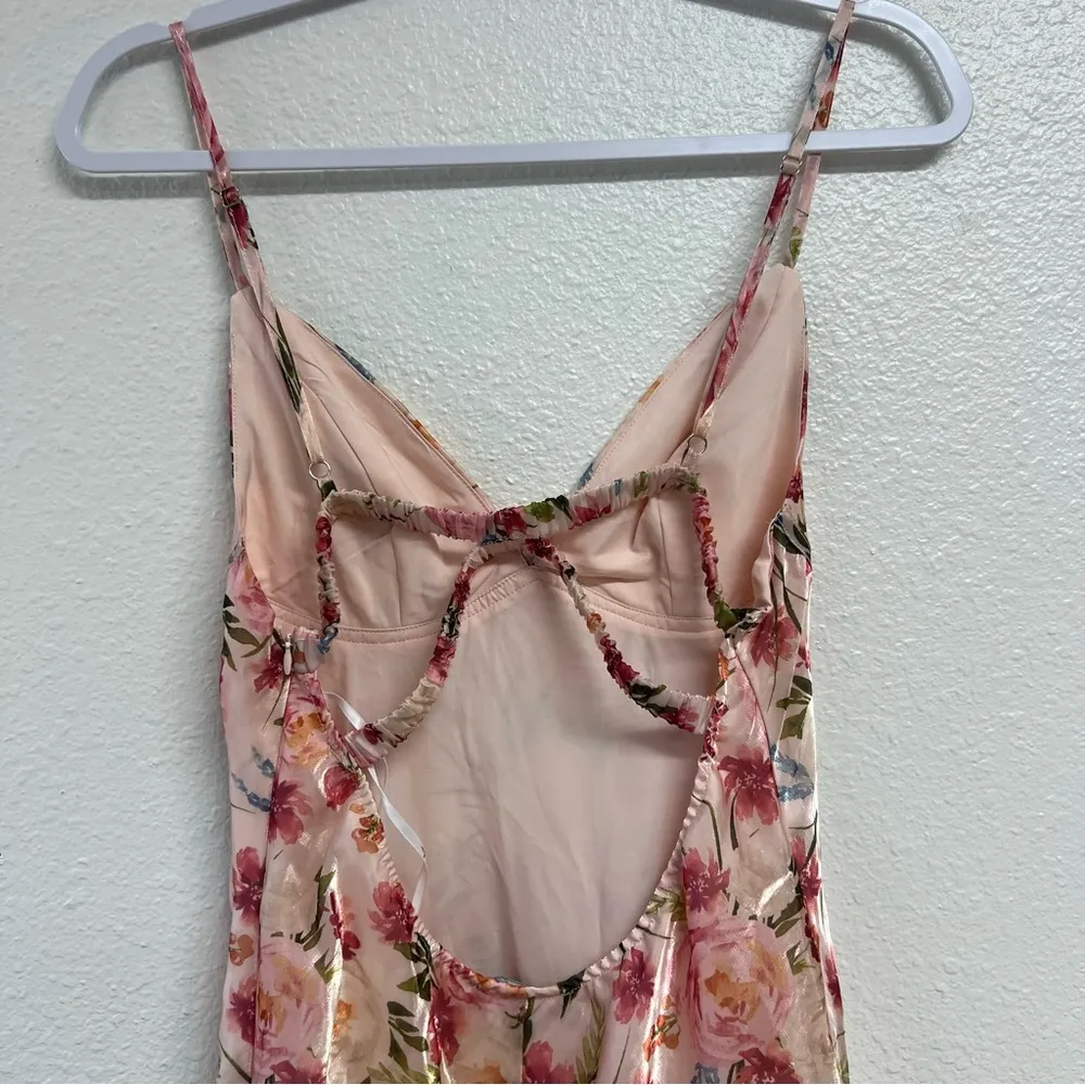Lulus Alaia Blush Multi Floral Satin Backless Midi Dress Pink Size Medium NWT - Image 9