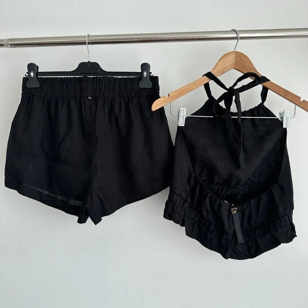 Touche Linen Set Small Black Co Ord Shorts Crop Top Resort Vacation Minimalist - Image 6