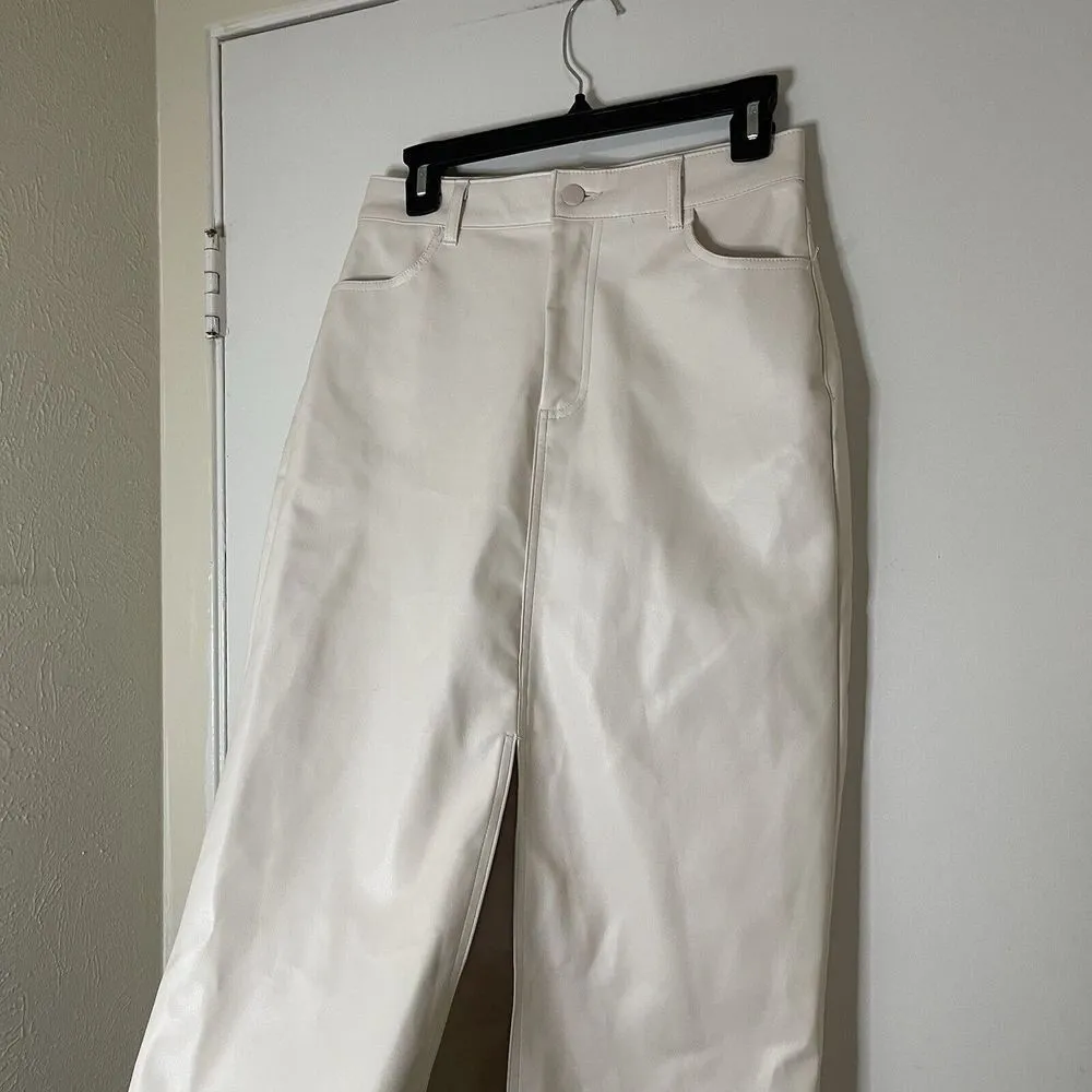 Haute Monde Ivory faux leather maxi high slit skirt size small - Image 3