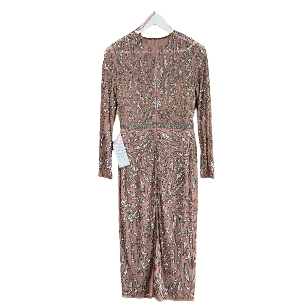 Mac Duggal Abstract Beadwork Tea Length Dress Mocha Size 6 Style Code 5521 NWT - Image 5