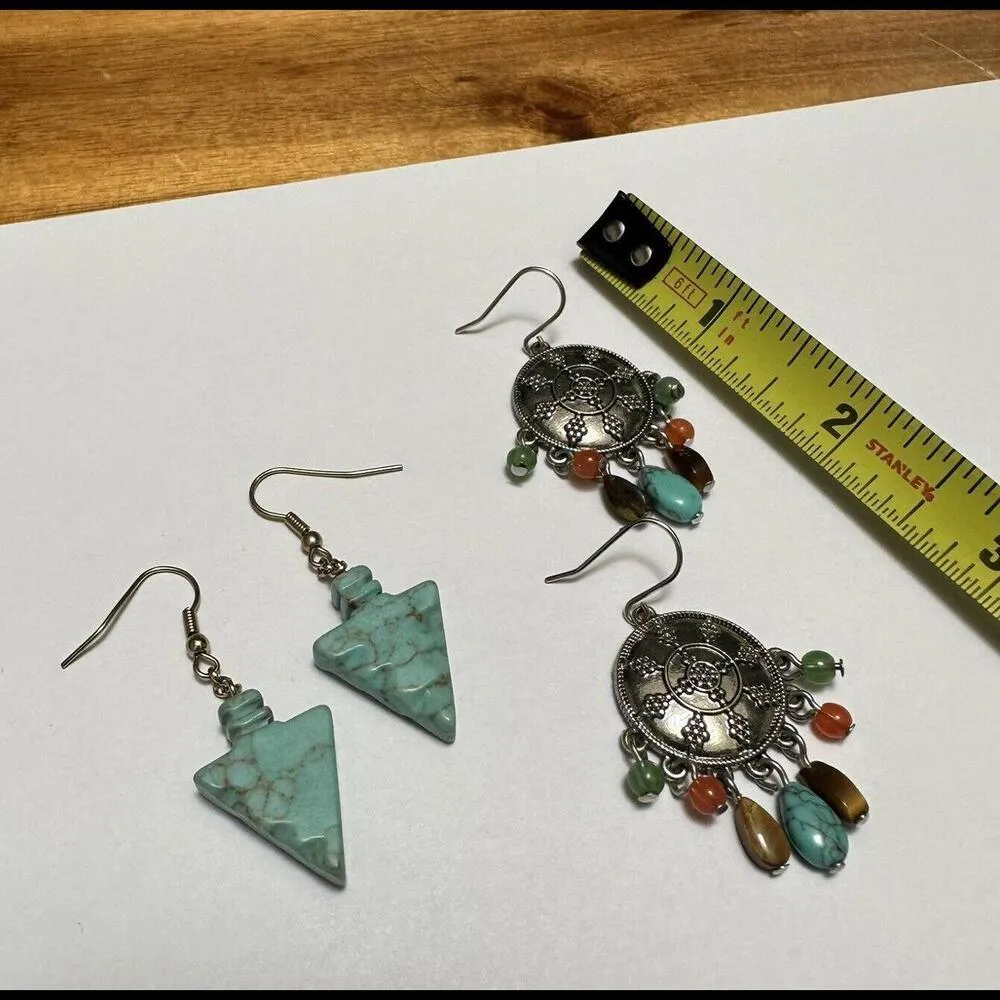 Lot Of 2 Turquoise Blue Color Bead Dangle Drop Beaded Pierced Earrings 1 CHAPS - Image 6