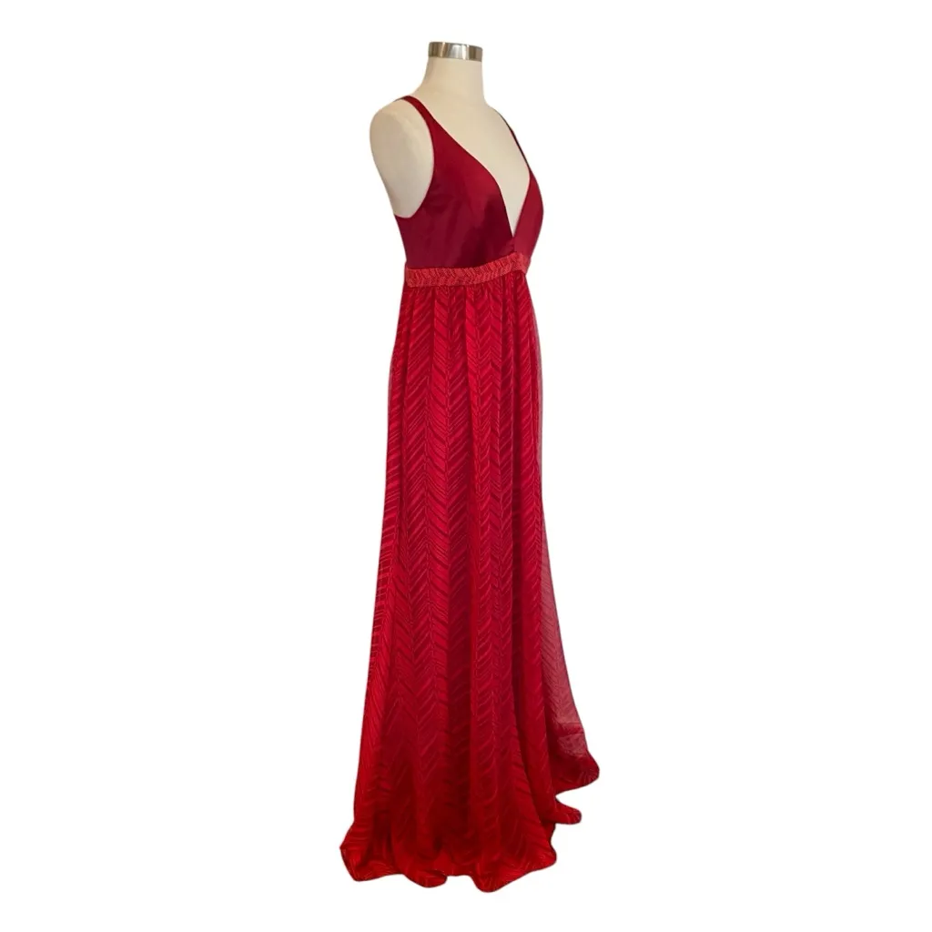 Laundry by Shelli Segal Silk Beaded Gown with Chevron Skirt and Crisscross Back - Image 5