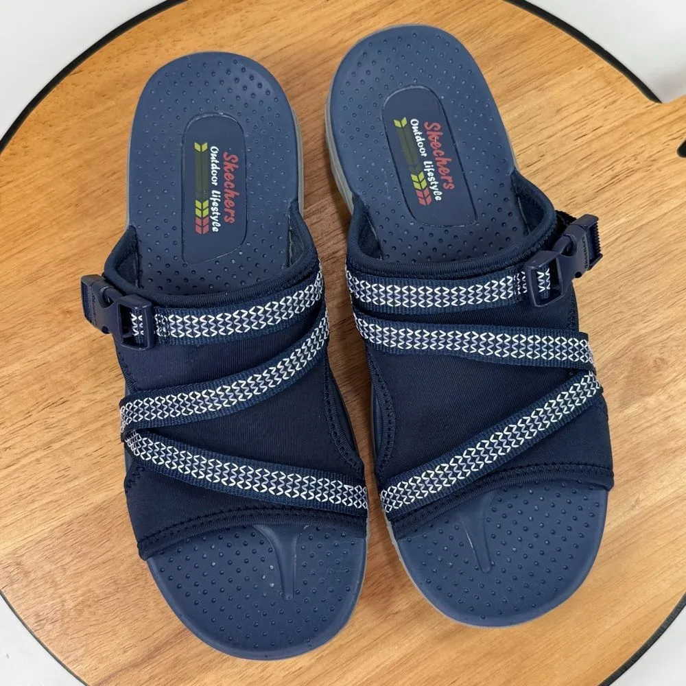 Skechers Reggae‎ Neoprene Slide Sandals Navy Blue Womens 9 - Image 11