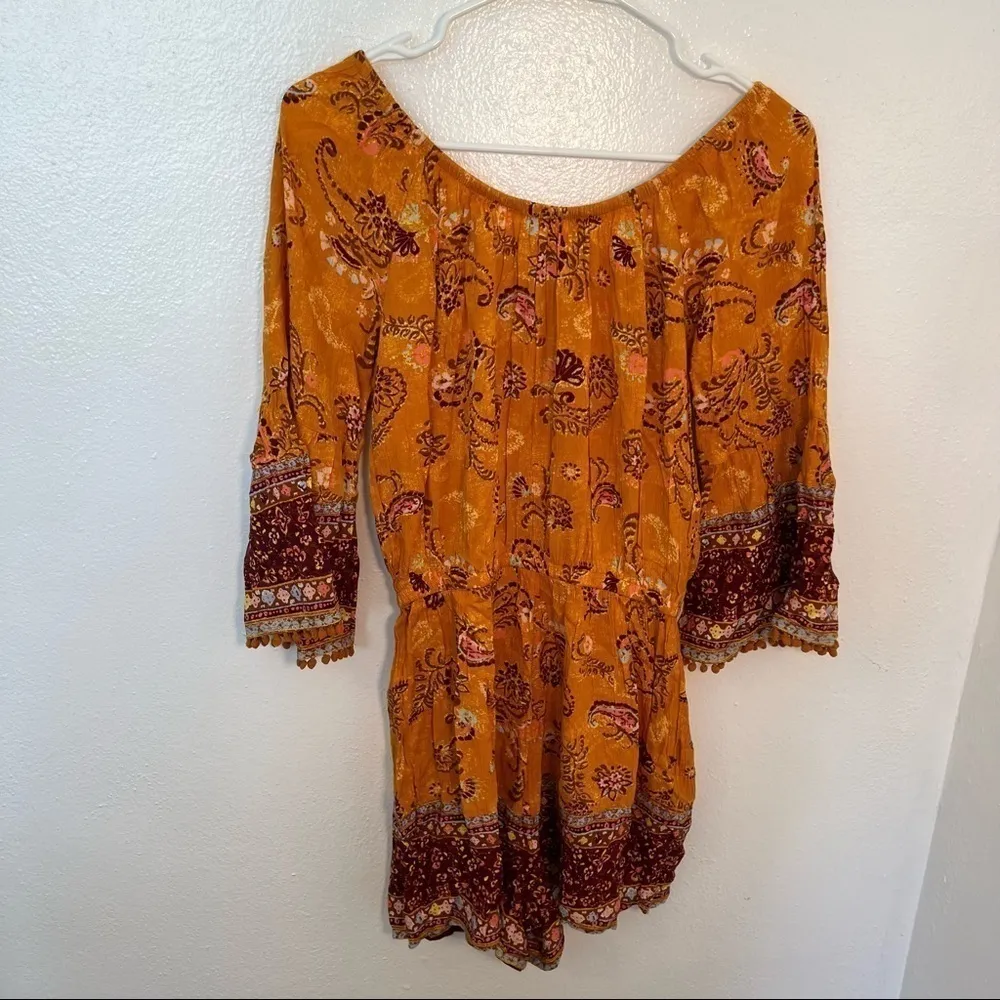 Mudd  Off Shoulder Romper Mustard Floral Paisley - Image 8