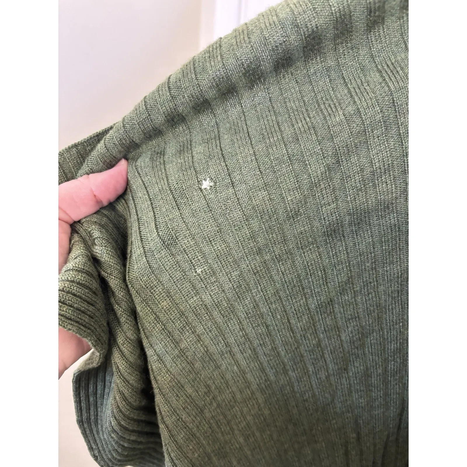 Eileen Fisher 100% Merino Wool Green Open Front Water Fall Cardigan Size 2X FLAW - Image 7