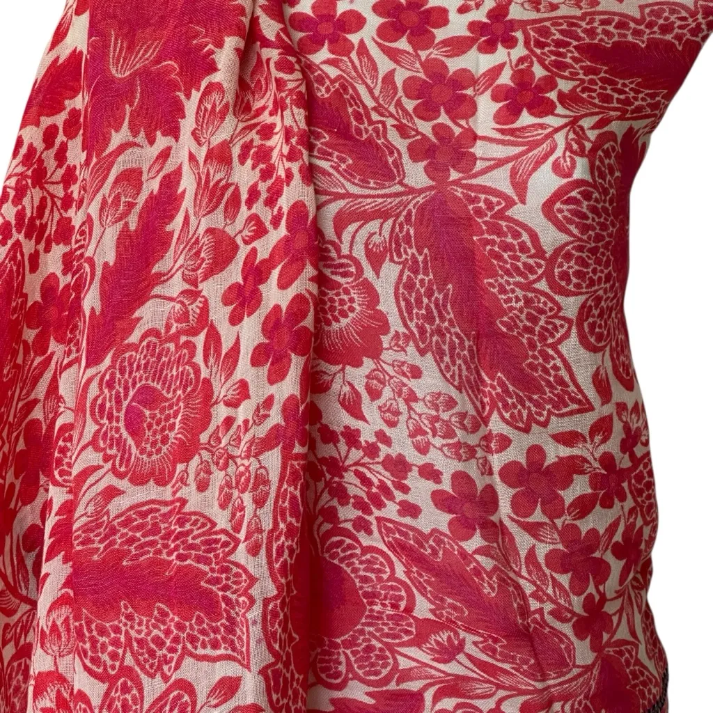 J. Crew Vibrant Pink and Cream embroidered Scarf 80”x 30” - Image 5