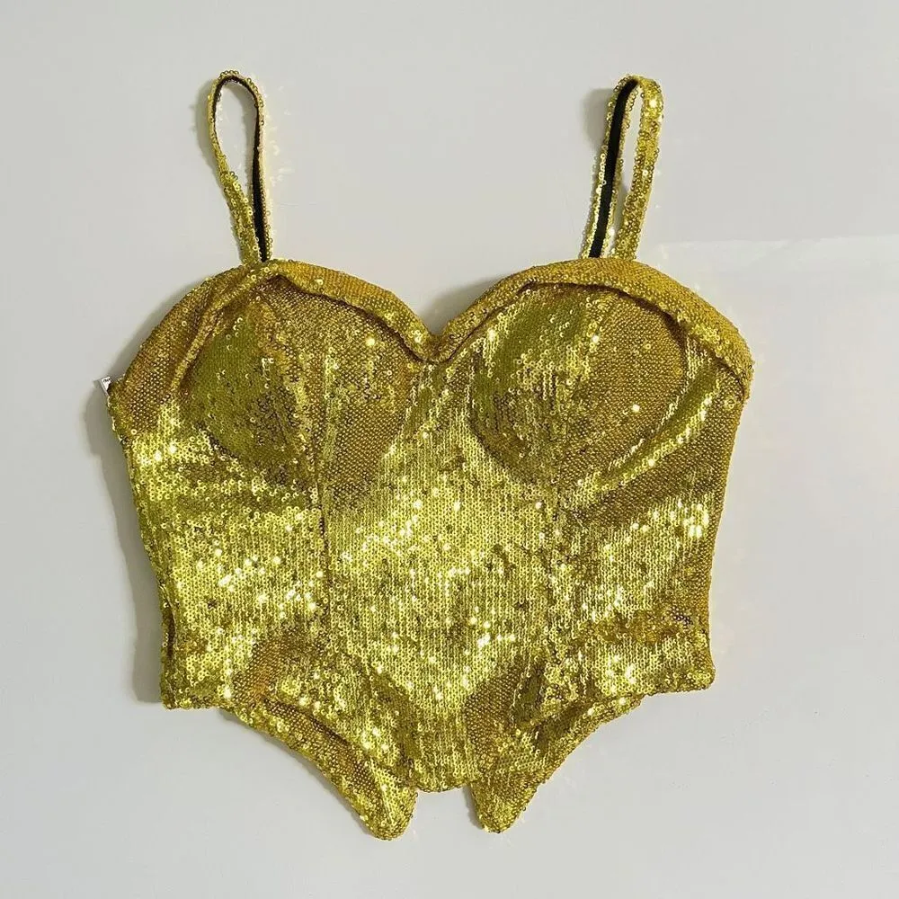 AREA Sequin‎ Corset Top in Gold Gold Size 2 - Image 9