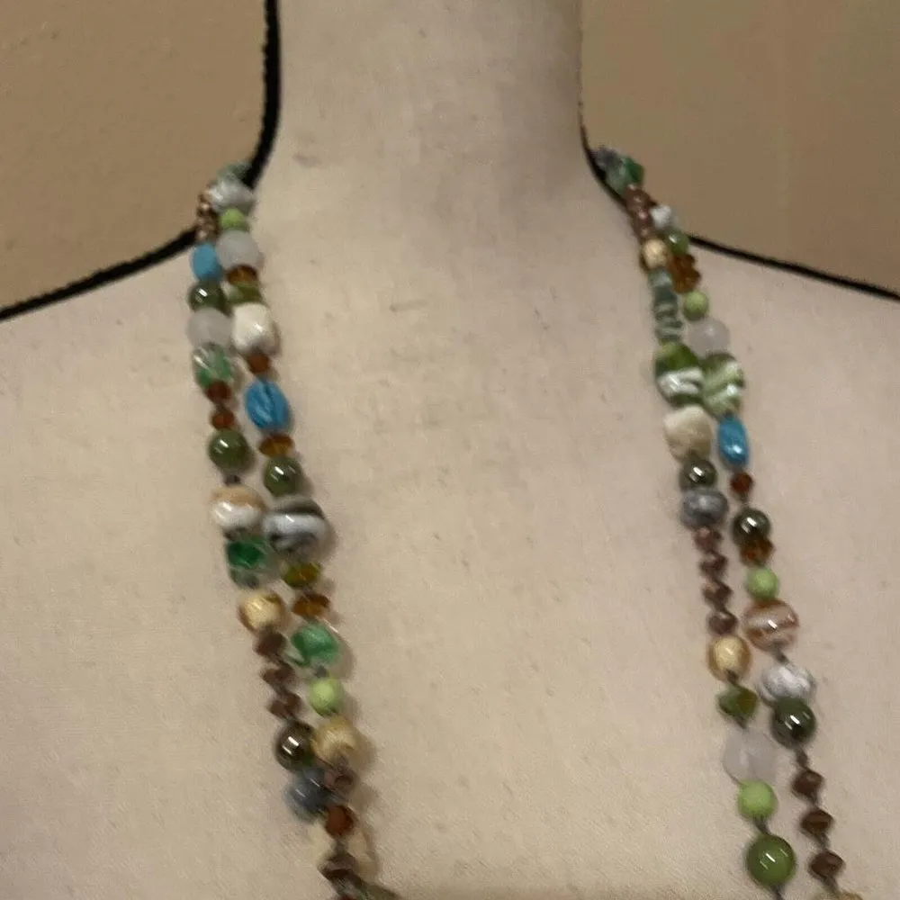 Signed Cookie Lee Multicolor Glass Long Bead Beaded Necklace Green Blue 67 Inch - Image 4
