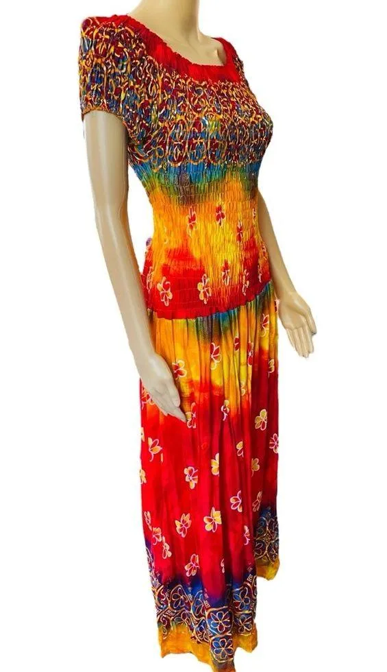 NEW Y2K Hippie Boho Eclectic Indie Tropical Floral Tie Dye Drop Waist Maxi Dress Size undefined - Image 3