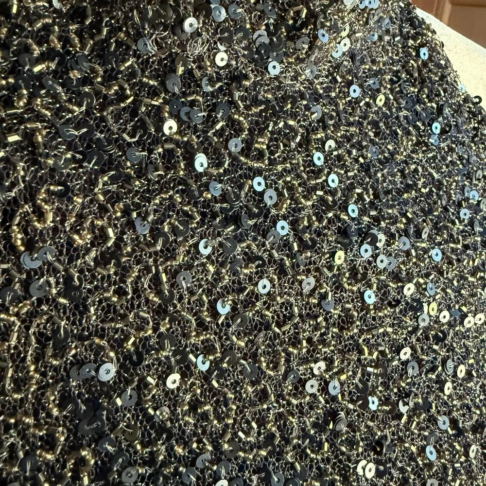 HAUTE HIPPIE | Navy Blue Beaded Silk High Neck wrap Skirt Gown Halter | Size 12 - Image 6