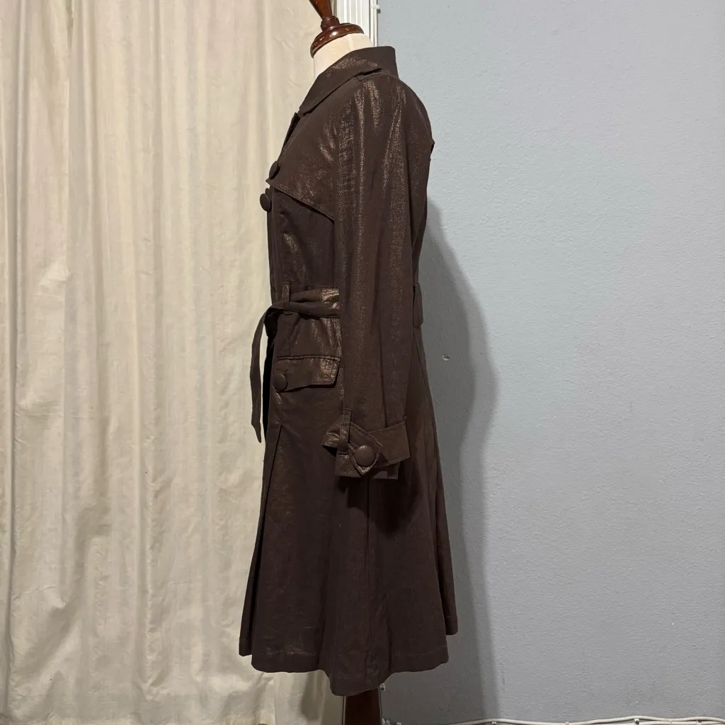 Jolt Women Brown Linen Blend Elegant‎ Lined Lightweight Trench Coat Jacket Sz L - Image 7