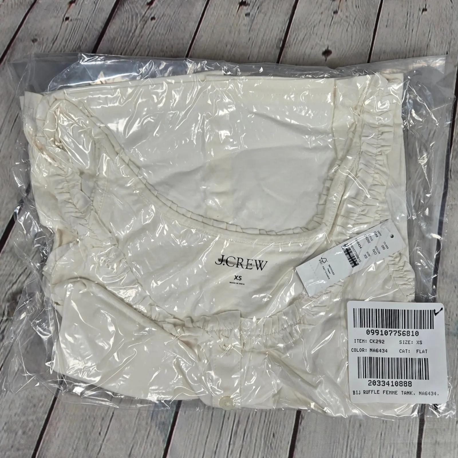 J Crew Broken-in jersey button-front tank top‎ ruffle trim Ivory CK292 XS NWT - Image 8