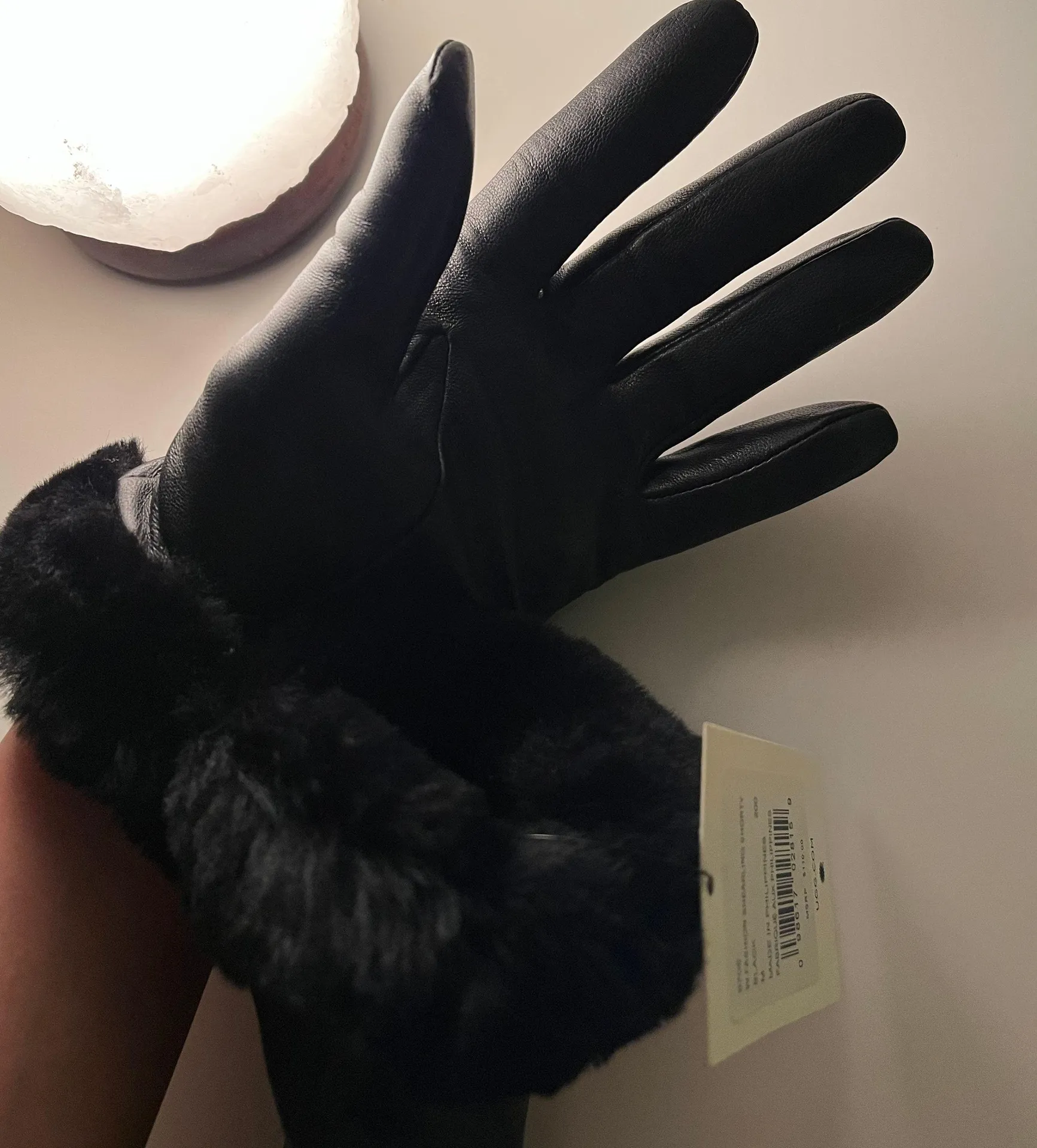 Faux Fur Leather Gloves - Image 3
