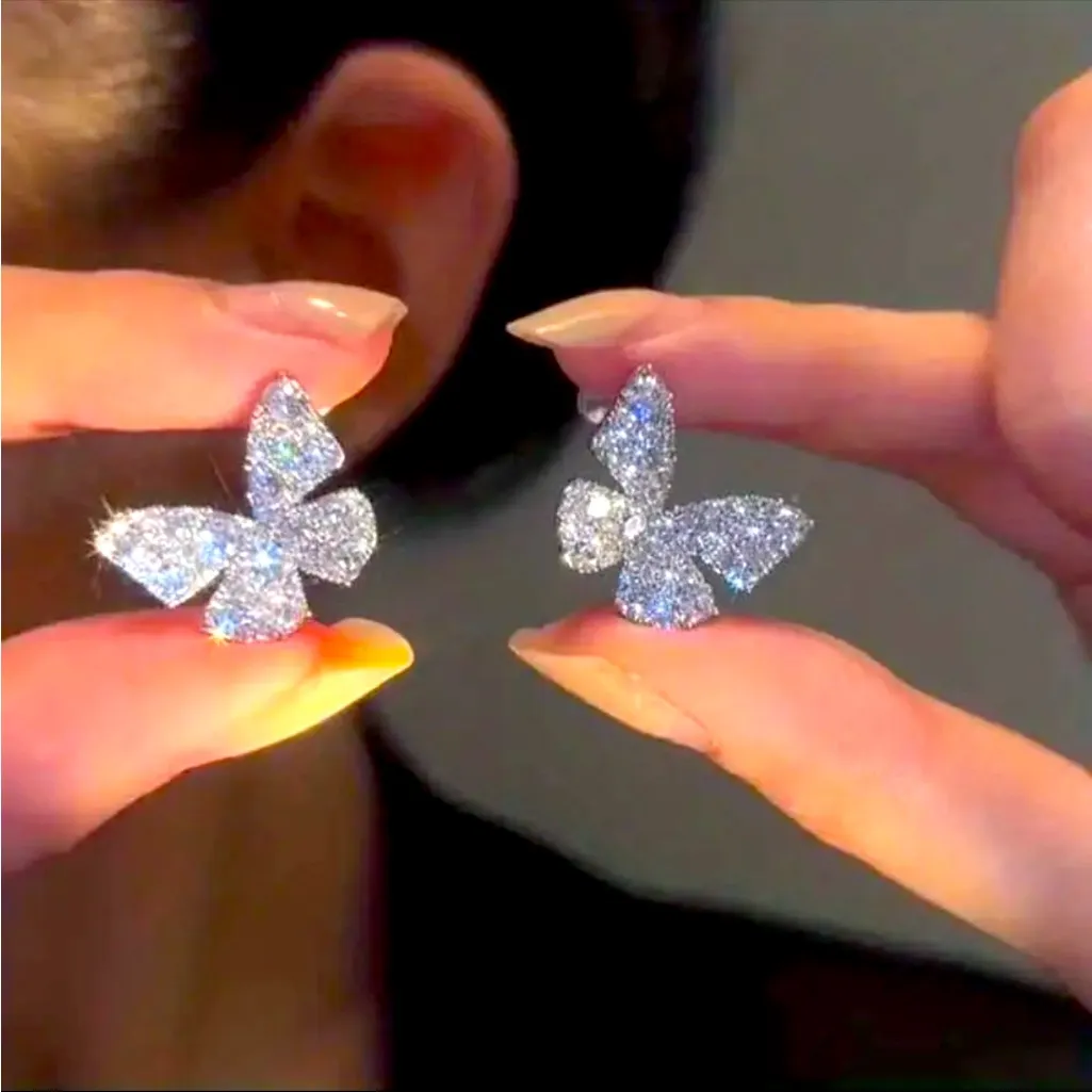 Dazzling Butterfly Rhinestone Silver Plated Stud Fashion Earrings‎ - Image 4