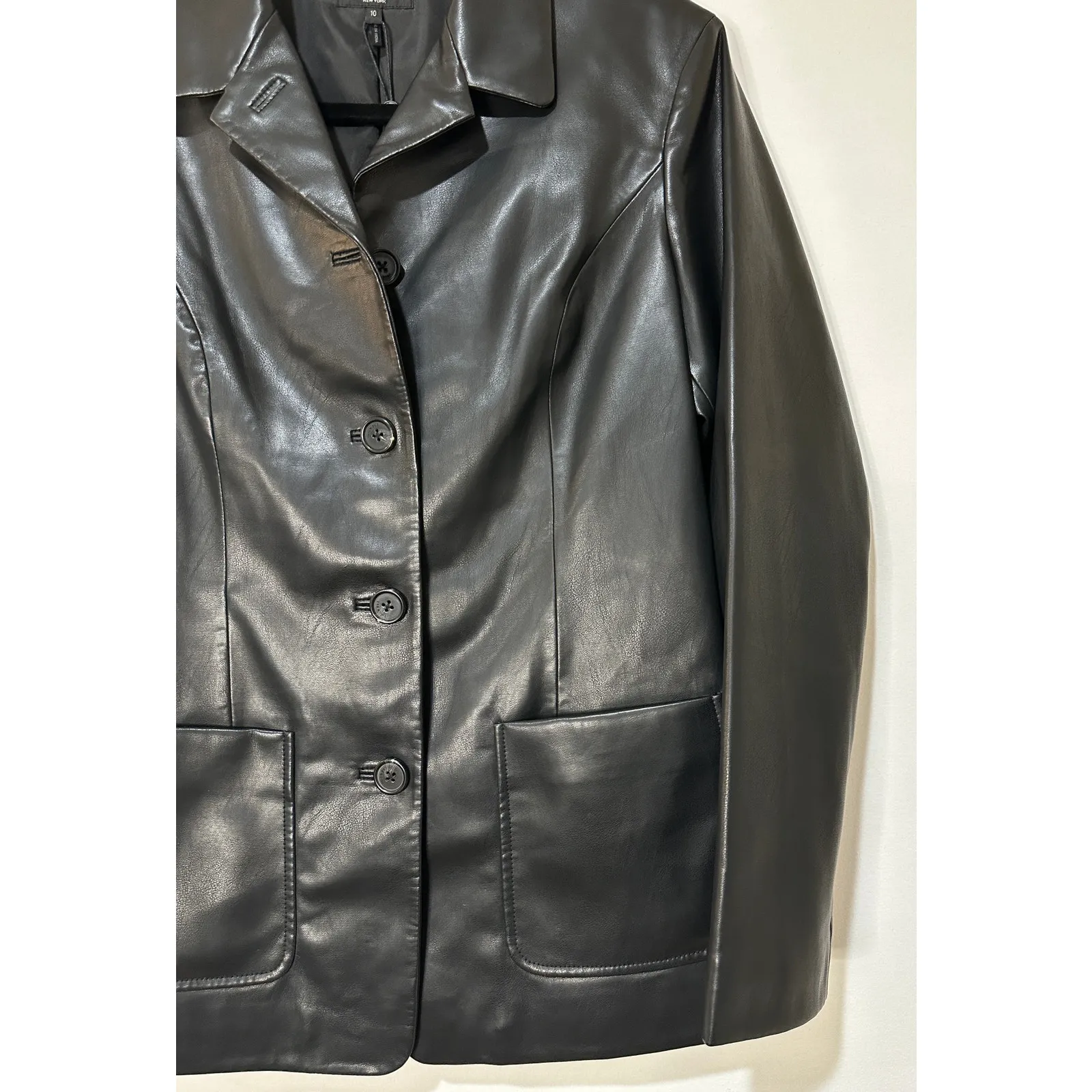 Rag & Bone Drew Faux Leather Black Blazer Size 10 NWT Slim Fit Front Pockets - Image 7