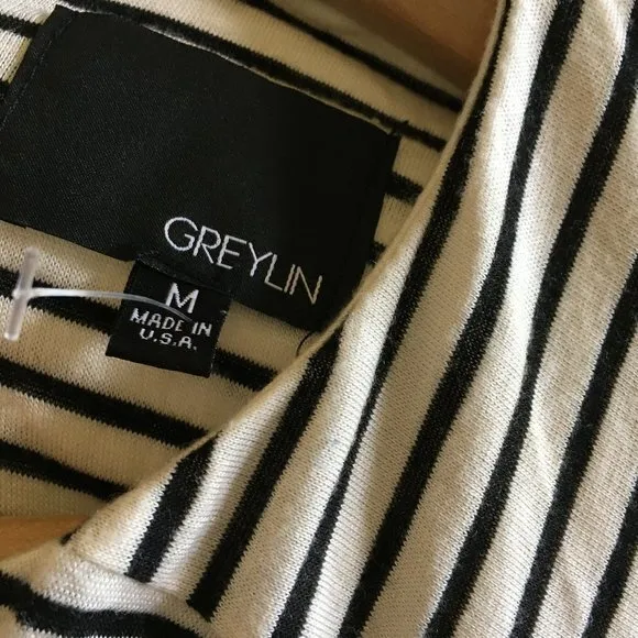 Greylin  Drape Top Dress Back Cutout Striped Midi - Image 7