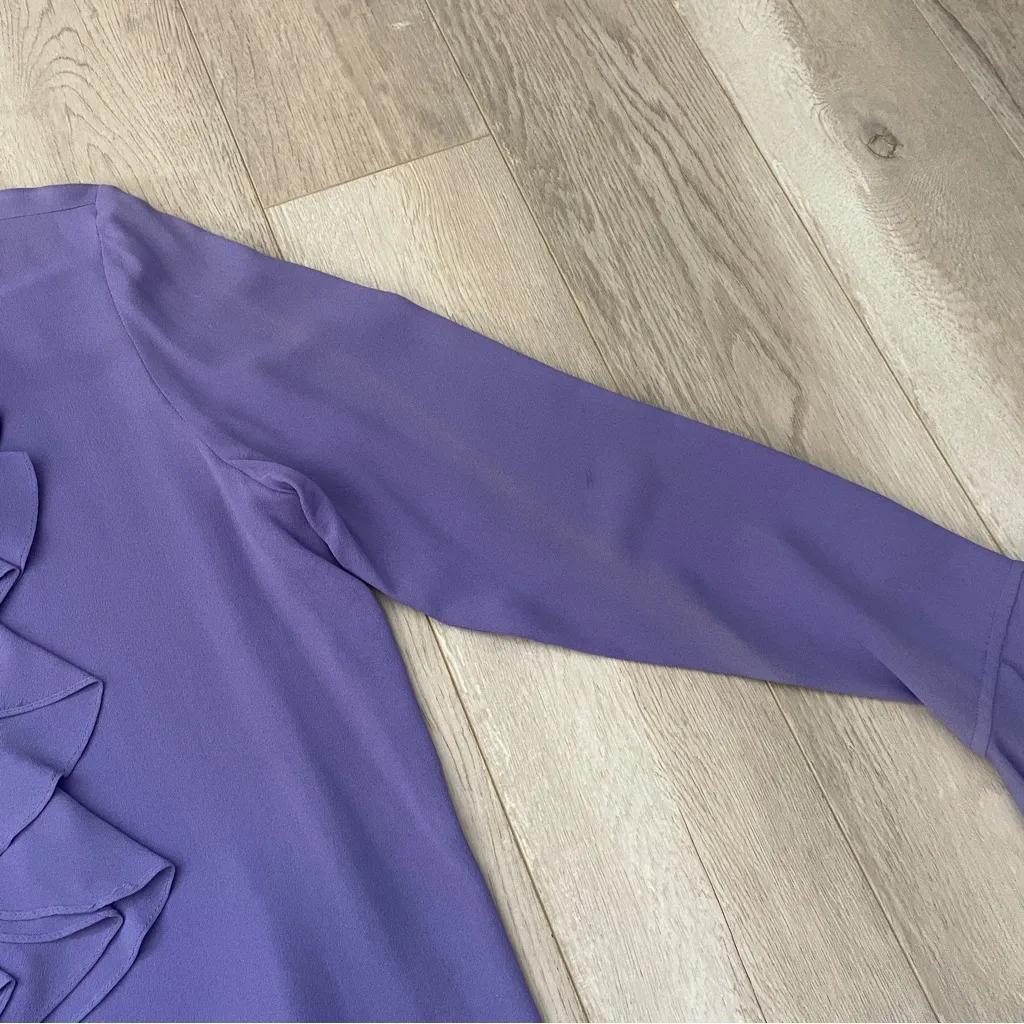 Diane Von Furstenberg Silk Blouse ruffle long sleeve womens Purple (xsmall) vtg - Image 5