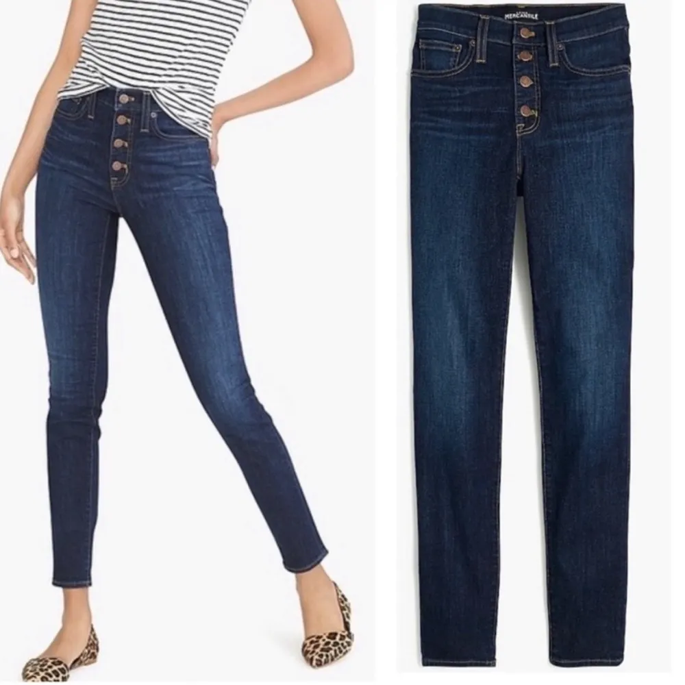 J. CREW Mid-Rise 9” Toothpick Button Fly Skinny Jeans Dark Wash Denim Size 32T - Image 5