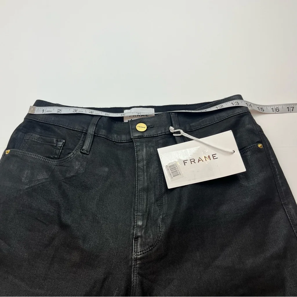Frame Le Sylvie High Rise Straight Coated Straight Leg Jean‎ Womens Black 29 NEW - Image 10