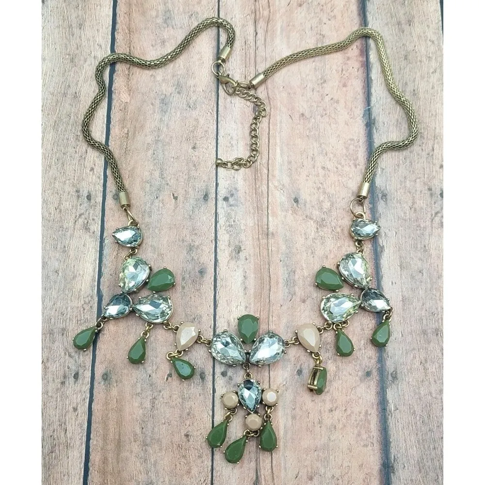 Gold Tone Crystal Statement Necklace Dangle Pendants Mesh Chain 27 - Image 9