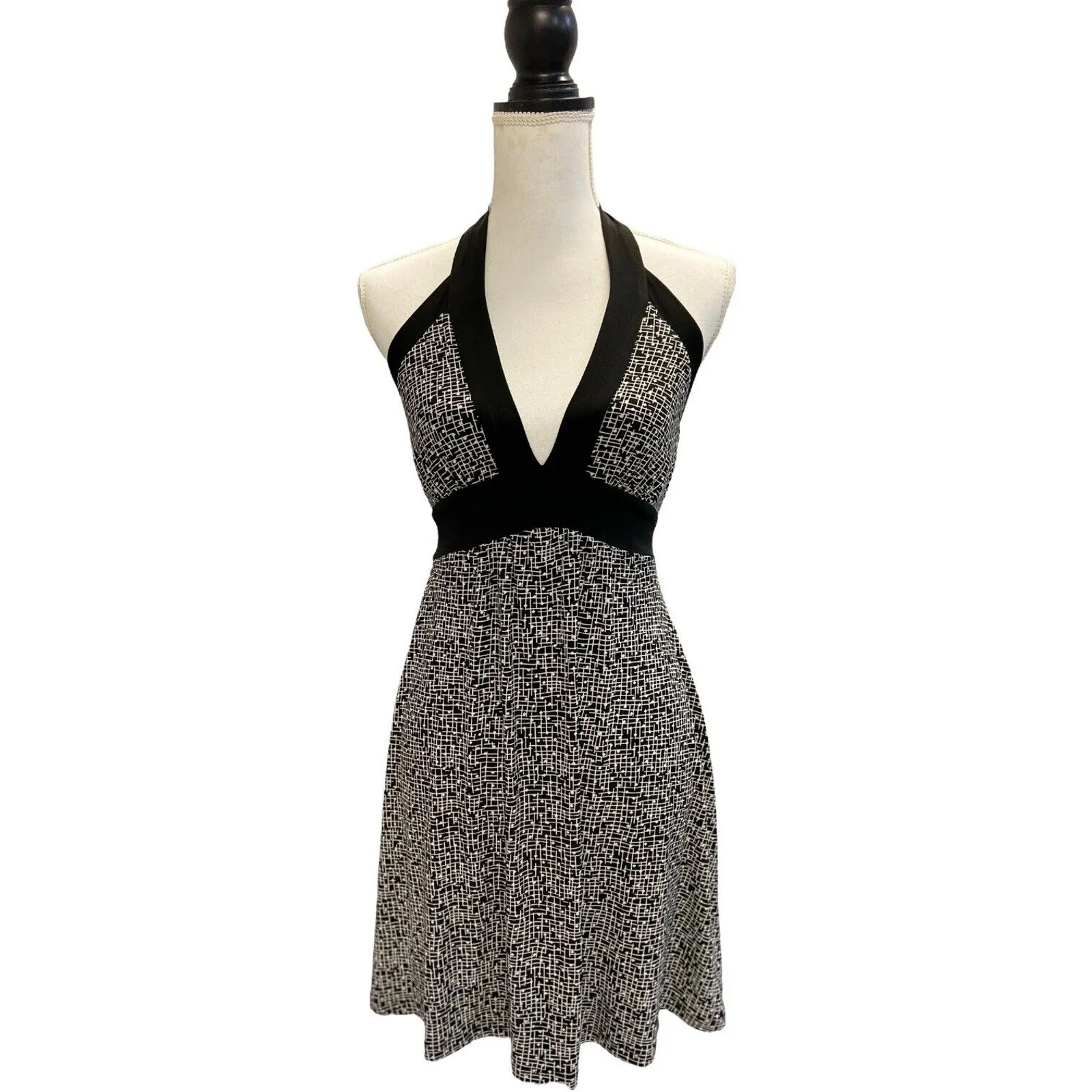 XX3 Dress Womens Small Black White Geometric Halter Empire Cocktail Y2K Sexy - Image 2