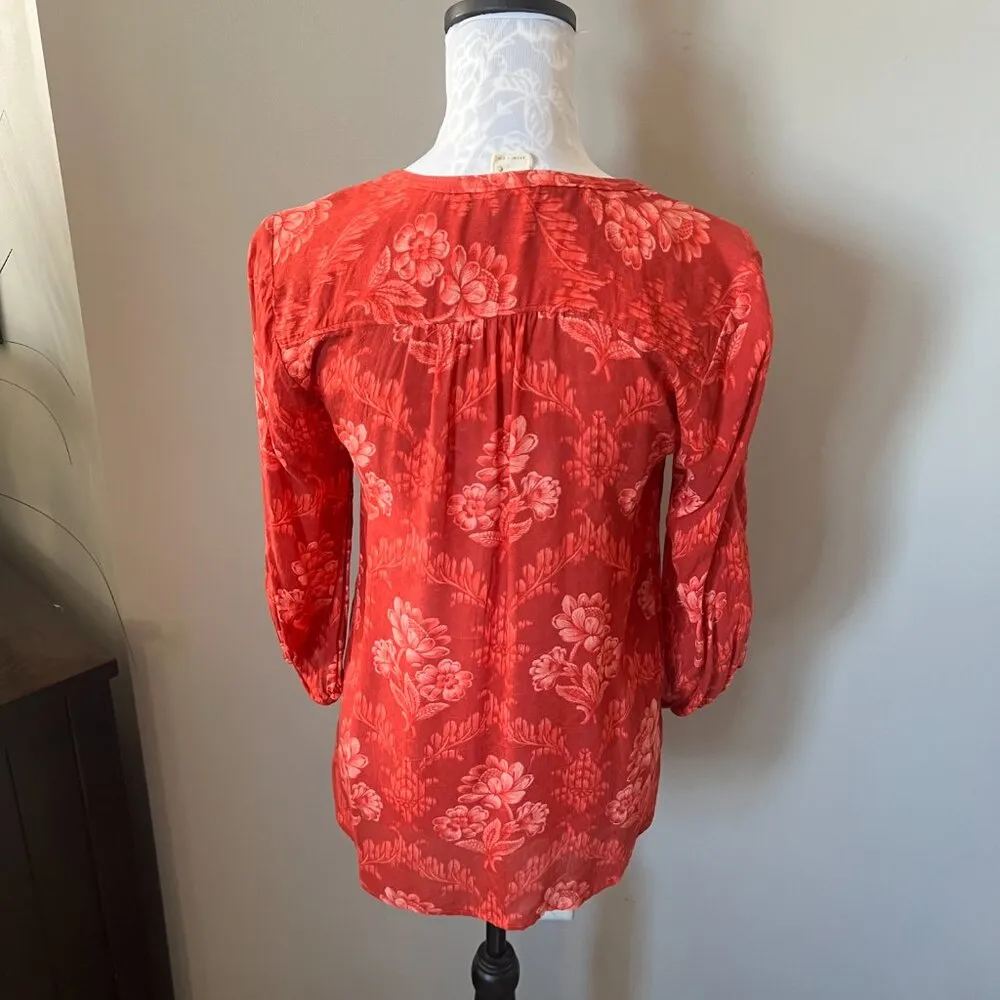 Anthropologie Akemi and Kin Floral Red Long Sleeve Shirt Top Blouse Xsmall - Image 6