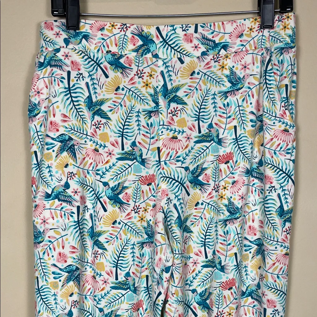 Duluth Women’s Dang Soft Floral Bird Tropical Print Casual Tapered Ankle Pants Blue Size M - Image 2