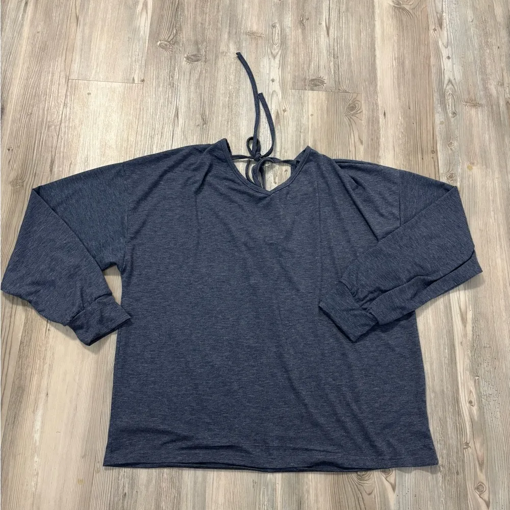 Blue long sleeve shirt with lace up back detail #casual #loungewear - Image 3