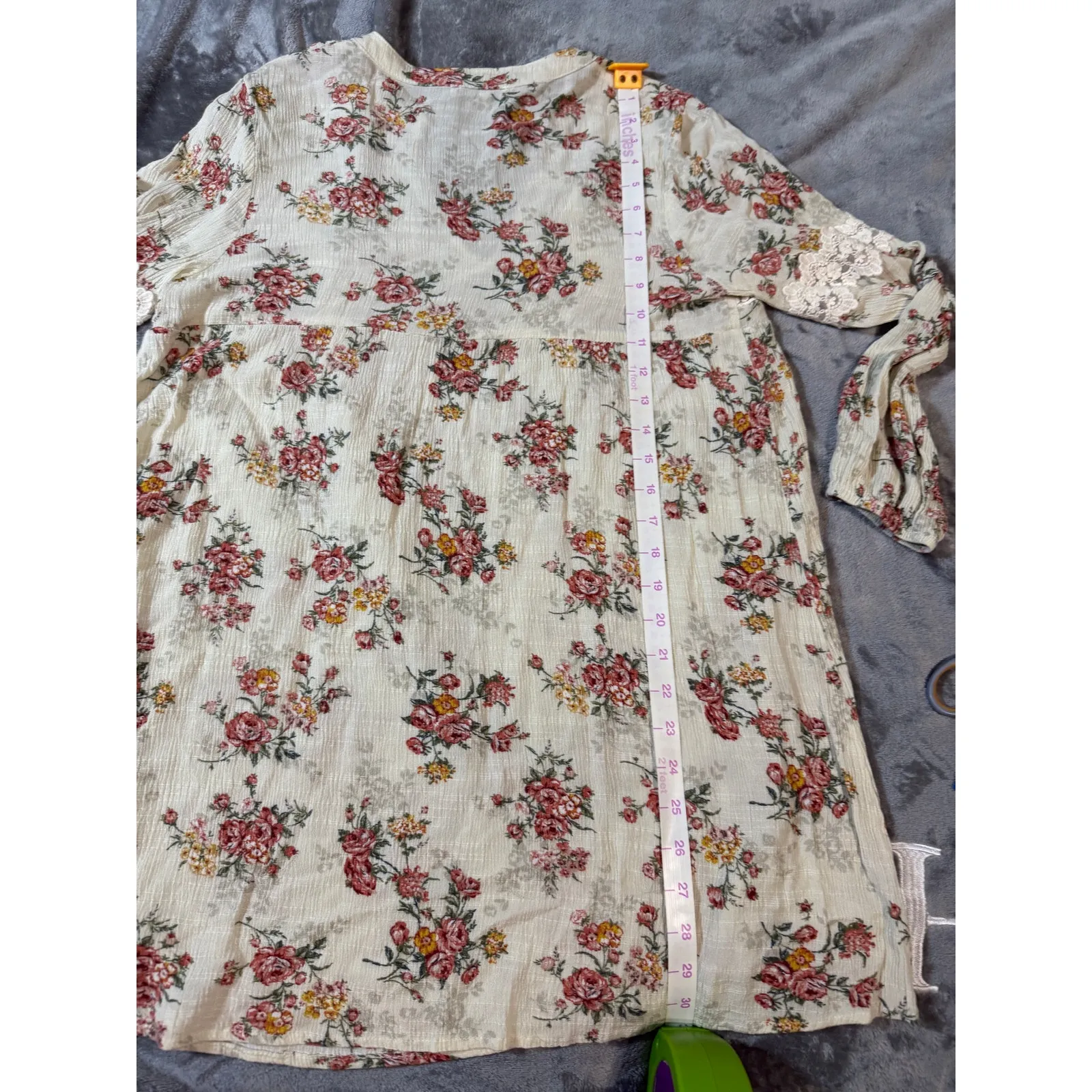 Tassels N Lace Size Small Bohemian Blouse Floral Lightweight V-Neck Tunic Dress‎ - Image 8