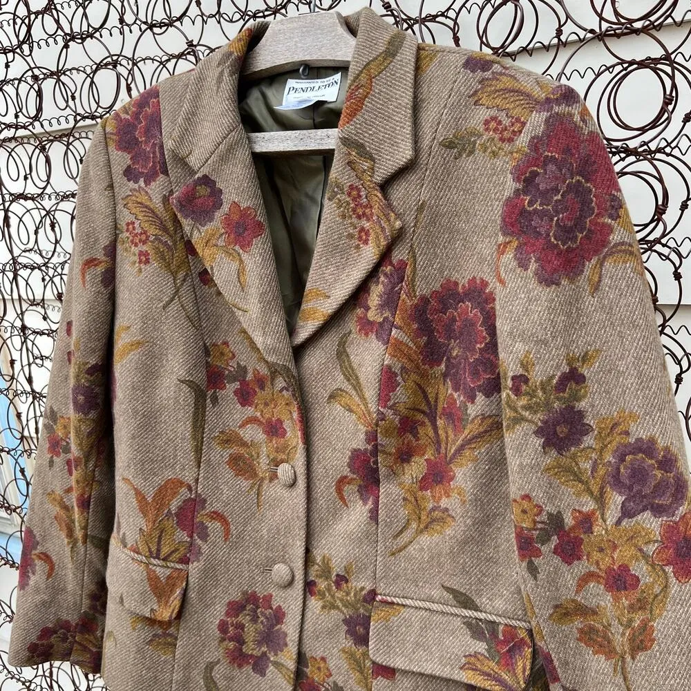 Pendleton  Green Floral Leaf Fall Wool Blazer Size 10 - Image 2