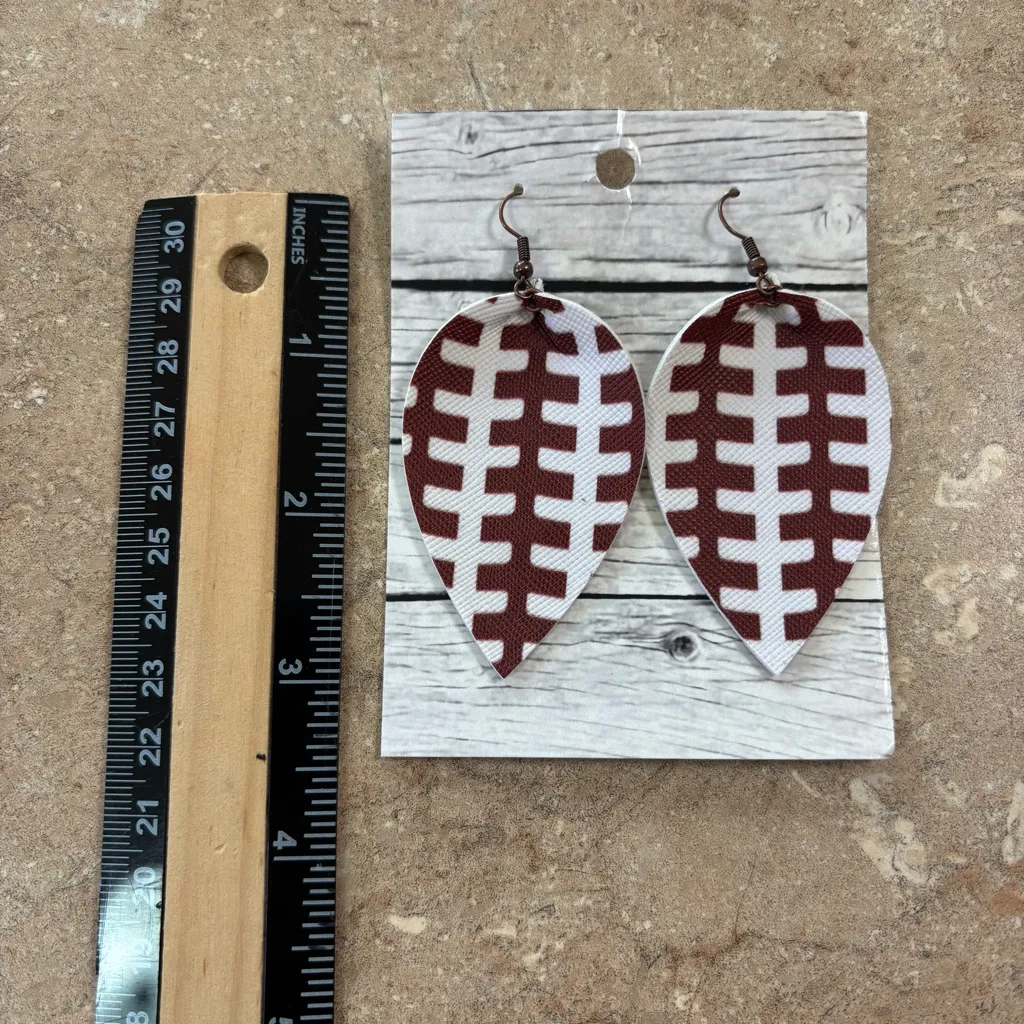 Handmade Faux Leather Football Tear Drop Earrings NEW - Image 3