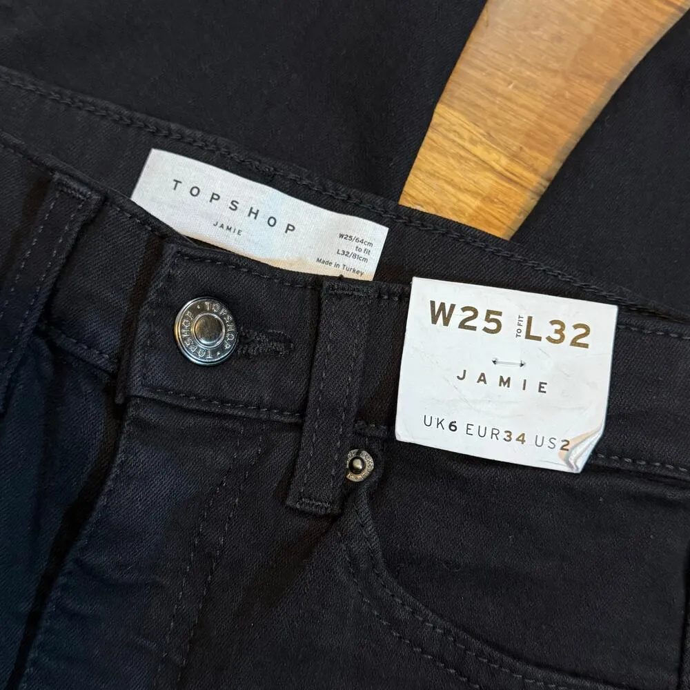 TopShop Jamie Womens 25 2 Black Distressed Holes Busted Knees Black Jeans Denim - Image 8