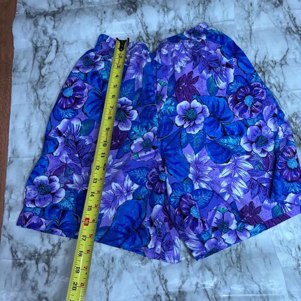 Vintage 90s tropical made in Hawaii Shorts set purple blue floral print small - Image 7