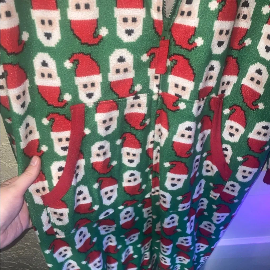 Onesies Brand Santa Print All Over Christmas Onesie With Pockets, Hood & Zipper Green Size XL - Image 7