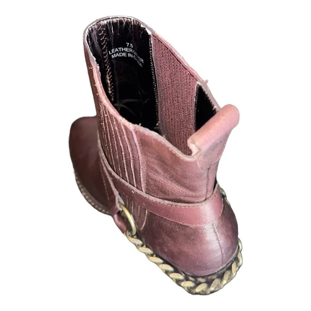 Allen Schwartz Sexy Biker chick heeled boots moto chain detail size 7.5​​​​​​ Brown - Image 10