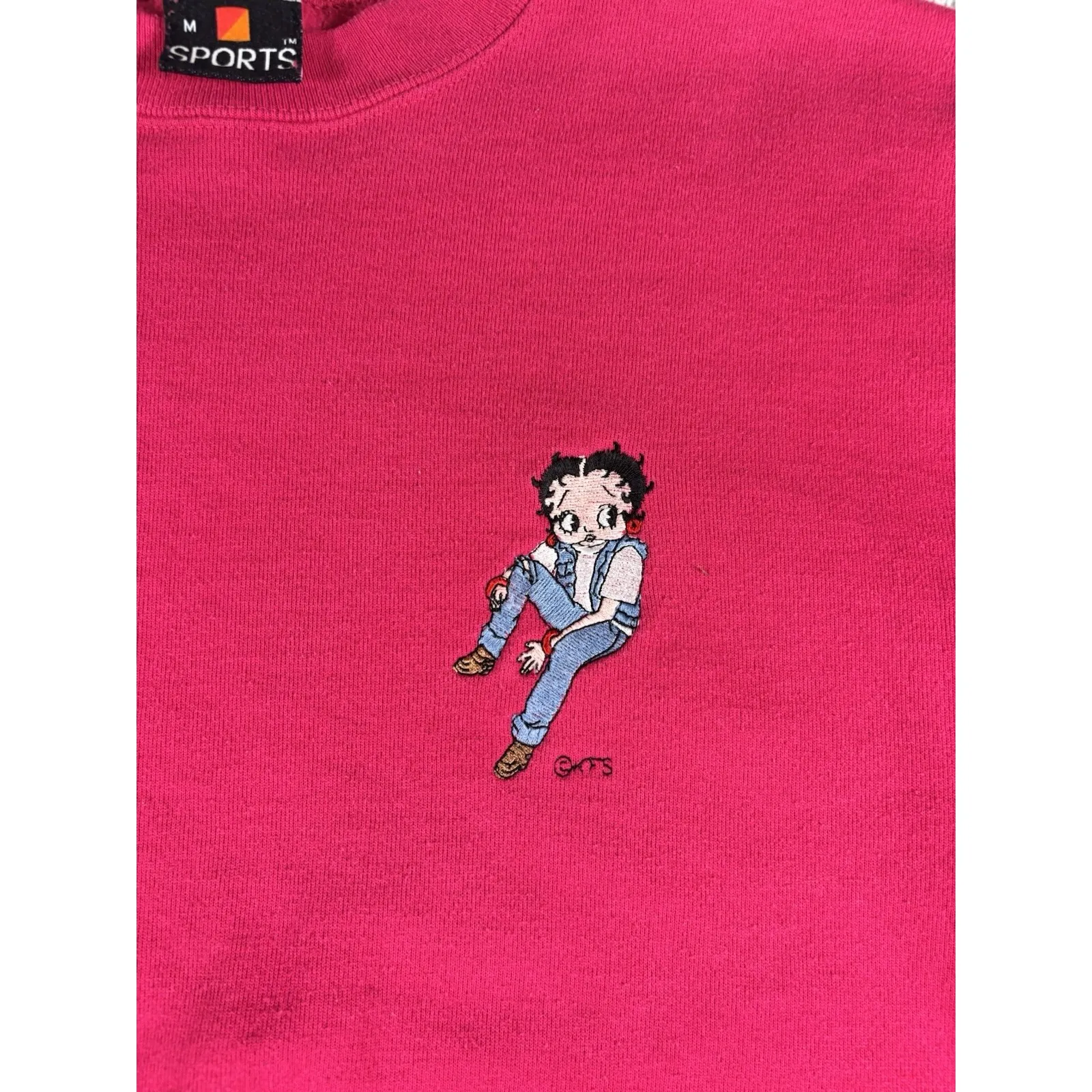 Vintage Betty Boop 1990s Sweatshirt Size M Medium‎ Signal Sports Pink Sweater - Image 2