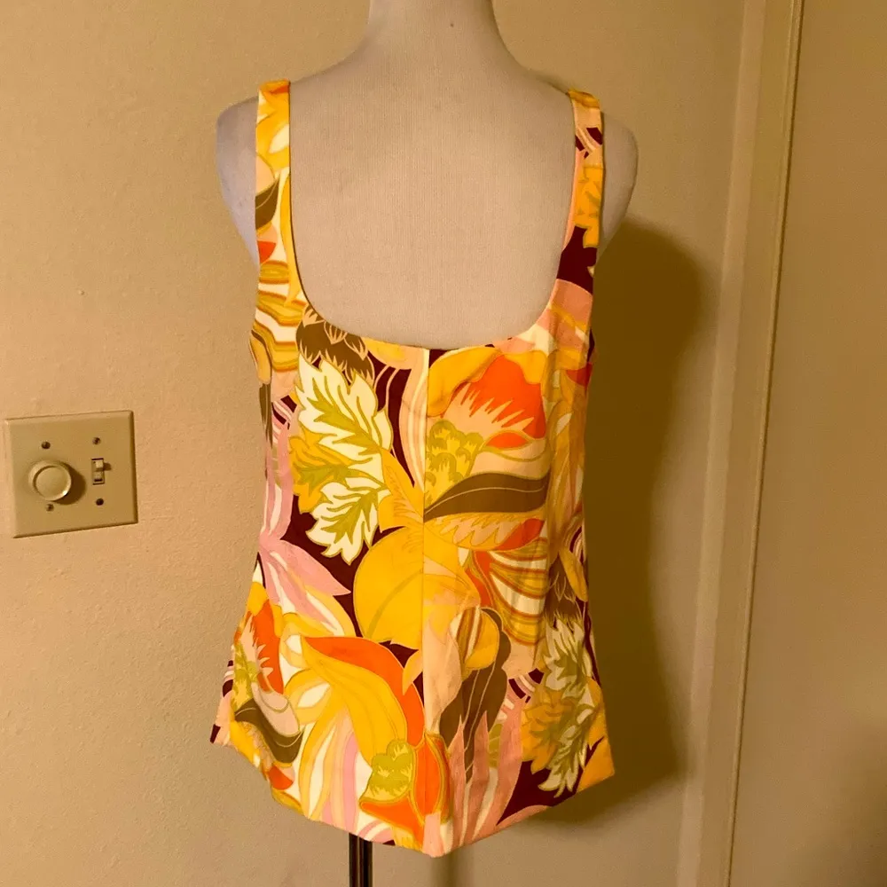 NWT. Zara Yellow/Orange Retro Print Top with Scrunchie. Size S - Image 10