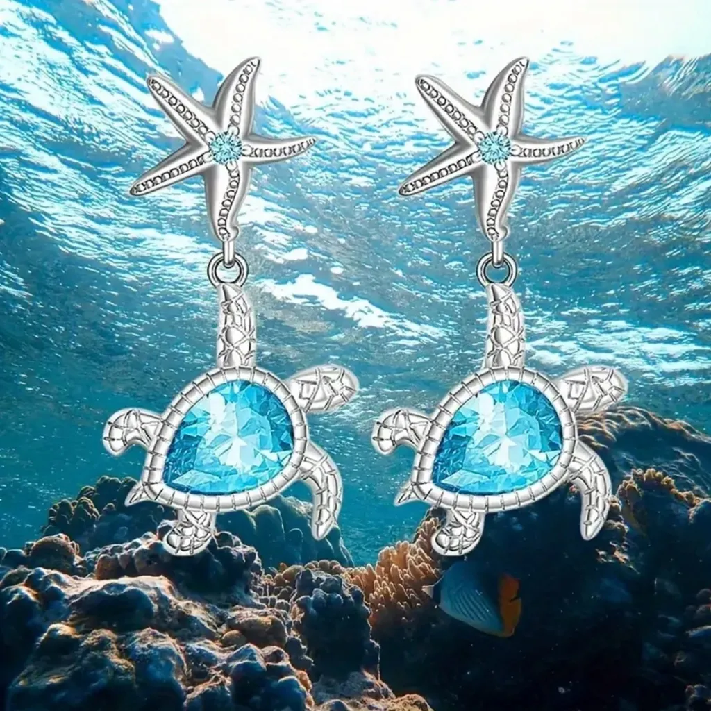 1pair Gorgeous‎ Small Turtle Starfish Alloy Earrings *Fashion Jewelry Silver - Image 8