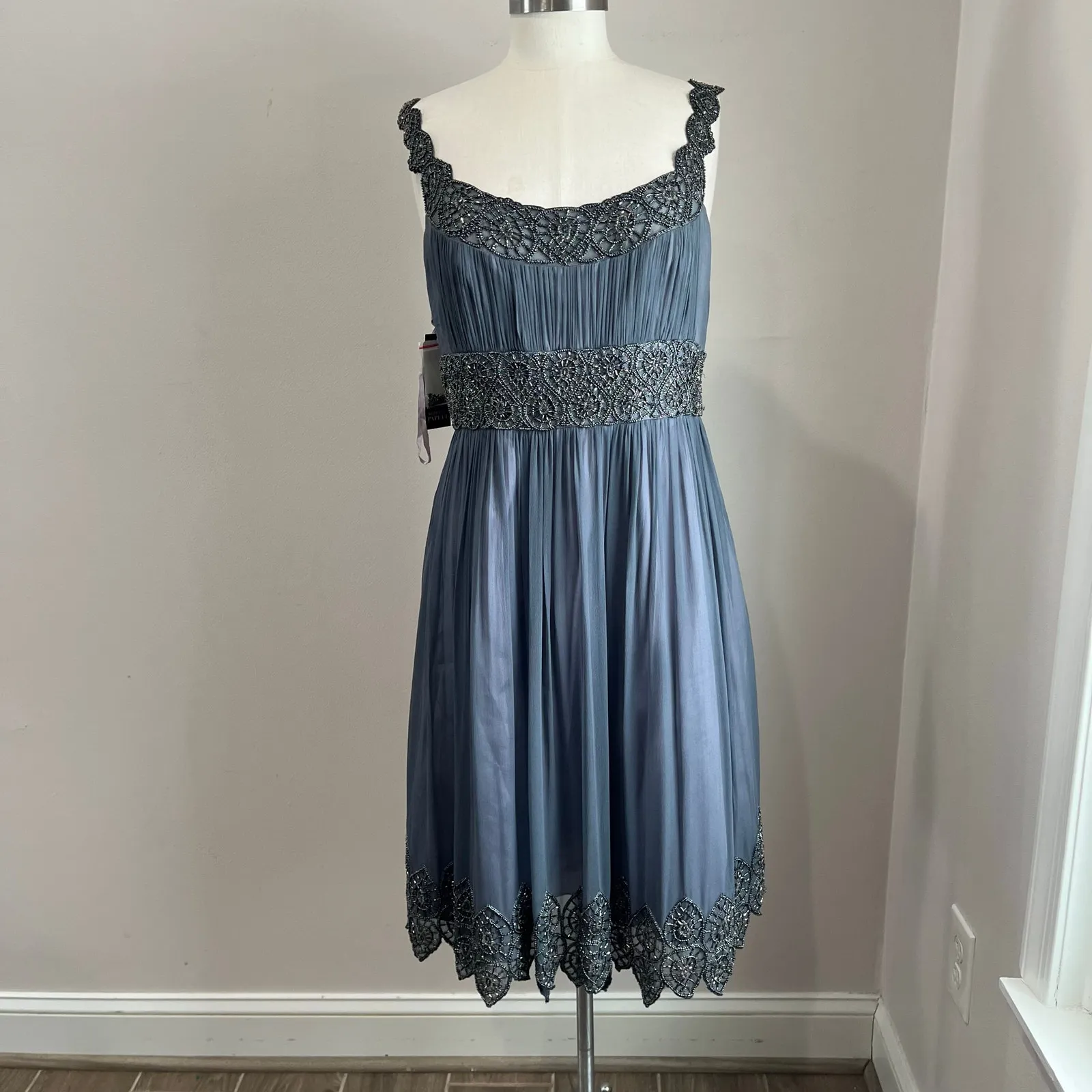 Adrianna Papell Beaded Empire Waist Evening Dress Steel Blue Sz 12 NWT Formal - Image 14