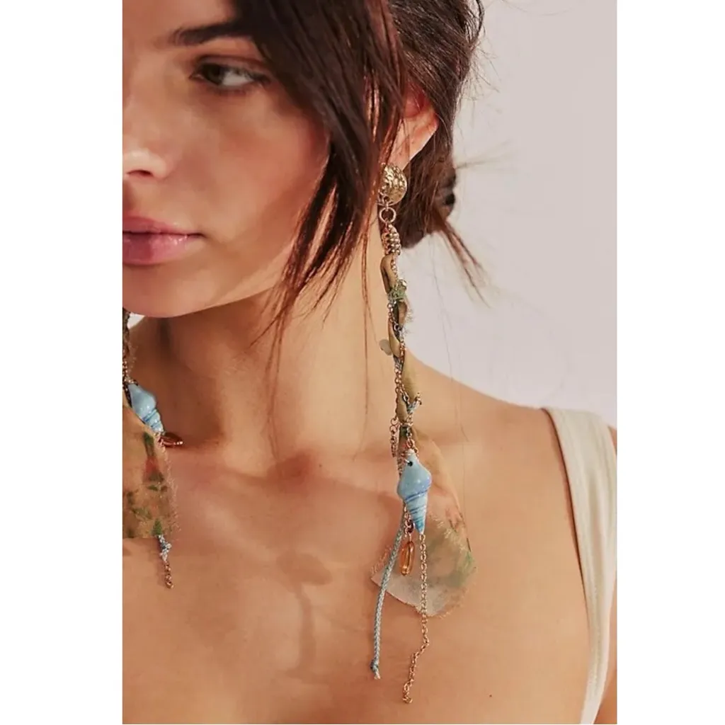 Free People Fairy Mermaid Clearwater Dangle Earrings Gold NWT Beach Boho - Image 3