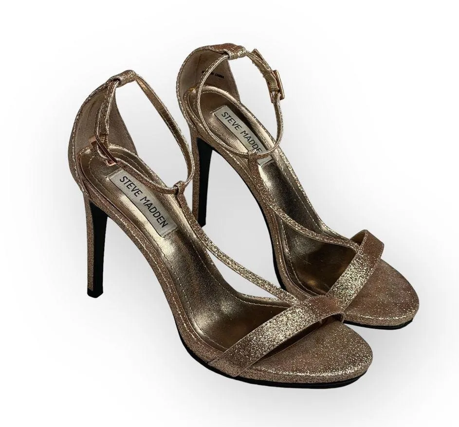  Red Carpet Glittery Ankle Strap Stiletto Heel Sandals  Rose Gold - Image 10