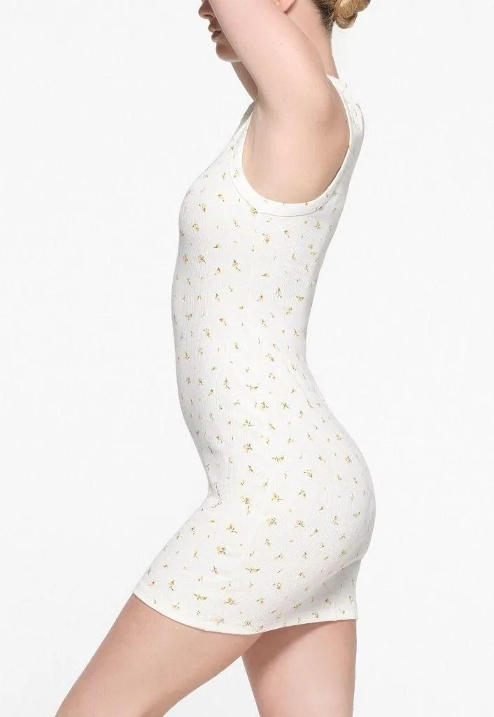 Skims Cotton Rib Tank Dress in Marigold Rosebud Print, Size Large - Image 2