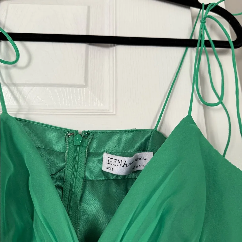 Mac Duggal IEENA Green Baby Doll Spaghetti Strap Tie Dress Ruffles - Image 7