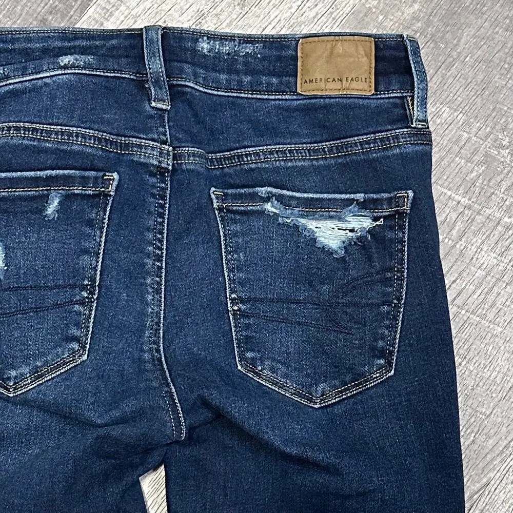 American Eagle AEO Dark Wash Jegging Jeans Womens 0 Reg High Rise Ripped Raw Hem - Image 6